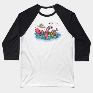 Vintage Cartoon Octopus Attacking a Skeleton Surfer // Lost at Sea Baseball T-Shirt